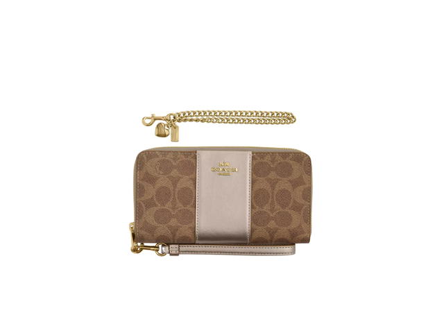 Coach Coach Boxed Long Zip Around Wallet In Signature Canvas With Gold Hardware Gold Tan Light Champagne - view 1