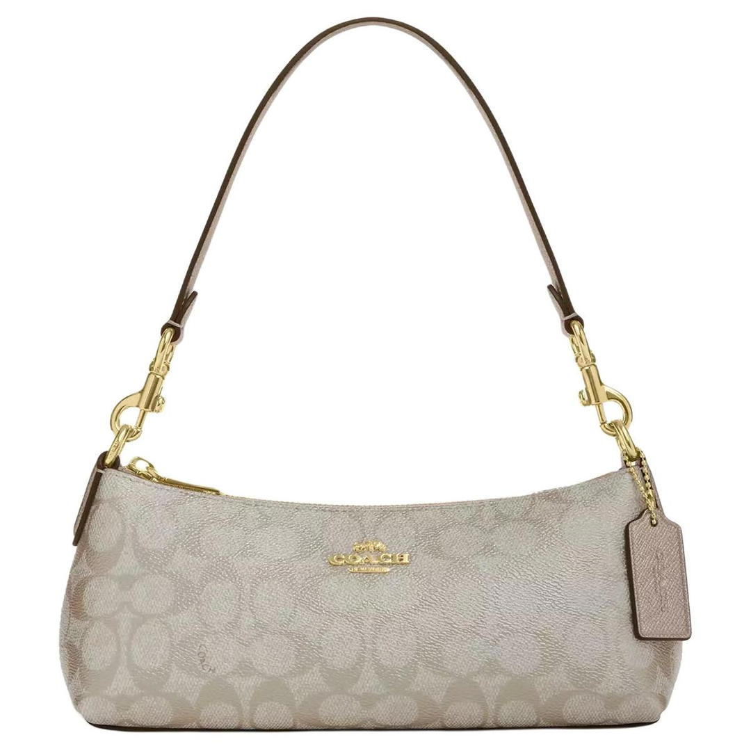 Coach Coach Charlotte Coated Canvas Shoulder Bag Portable Crossbody Bag Shoulder Bag Medium Size Women's Champagne