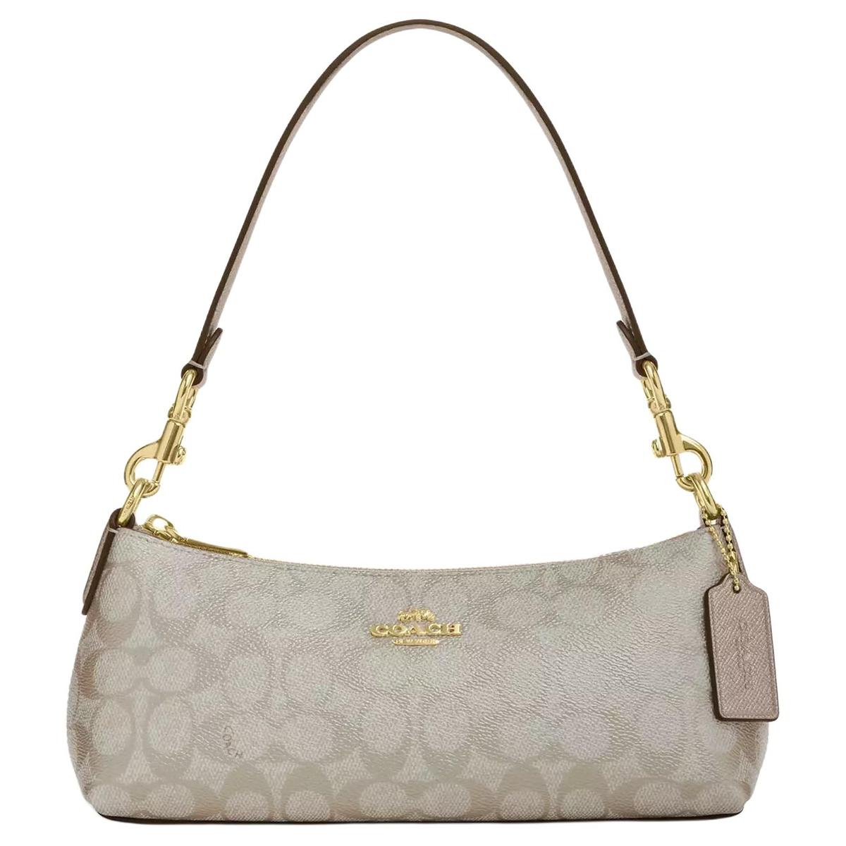Coach Coach Charlotte Coated Canvas Shoulder Bag Portable Crossbody Bag Shoulder Bag Medium Size Women's Champagne