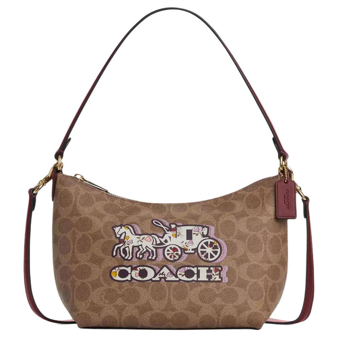 Coach Coach Canvas Coated Canvas Shoulder Bag Small Size Women's Tan