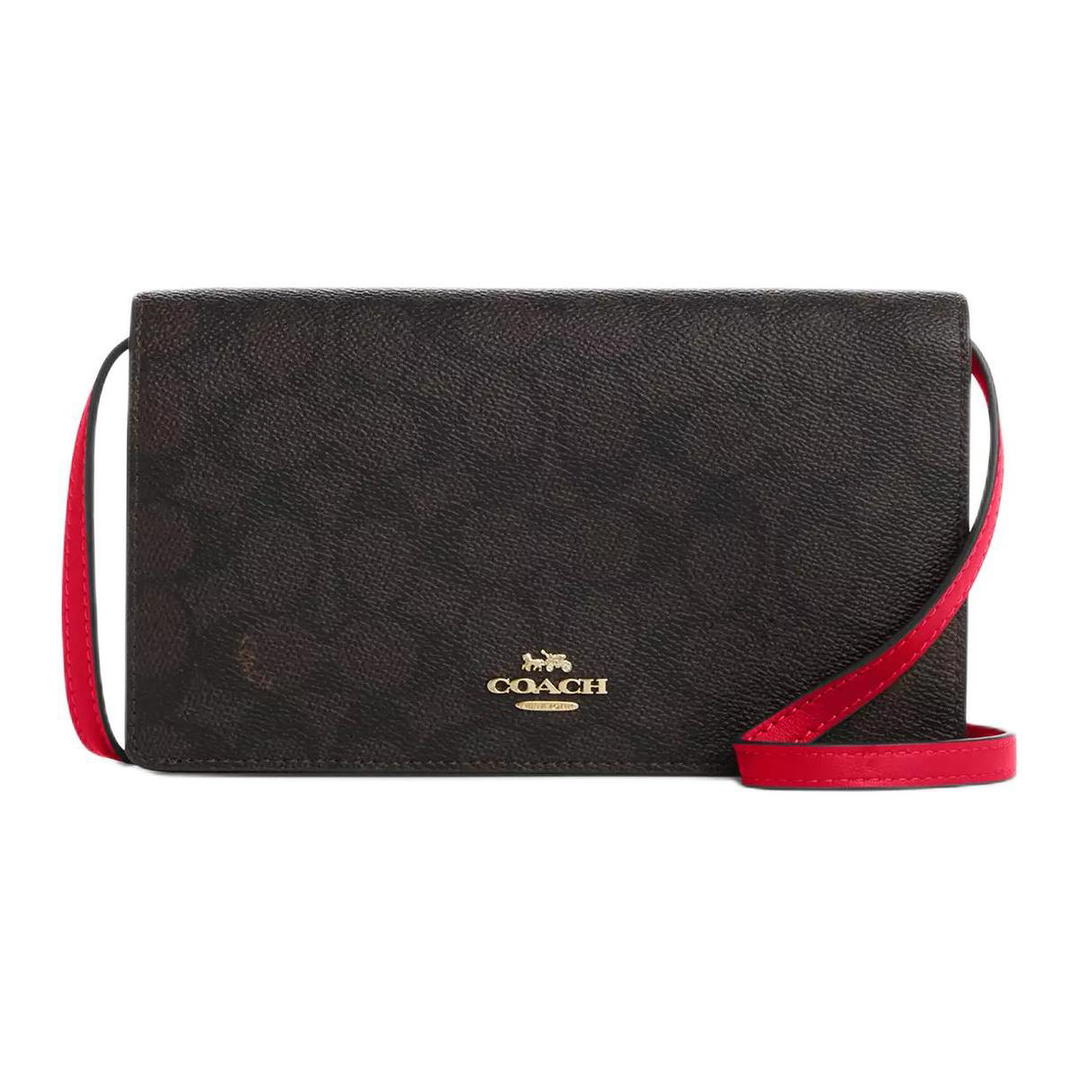 Coach Coach Anna Coated Canvas Crossbody Bag Small Size Women's Walnut Wood & Bold Red