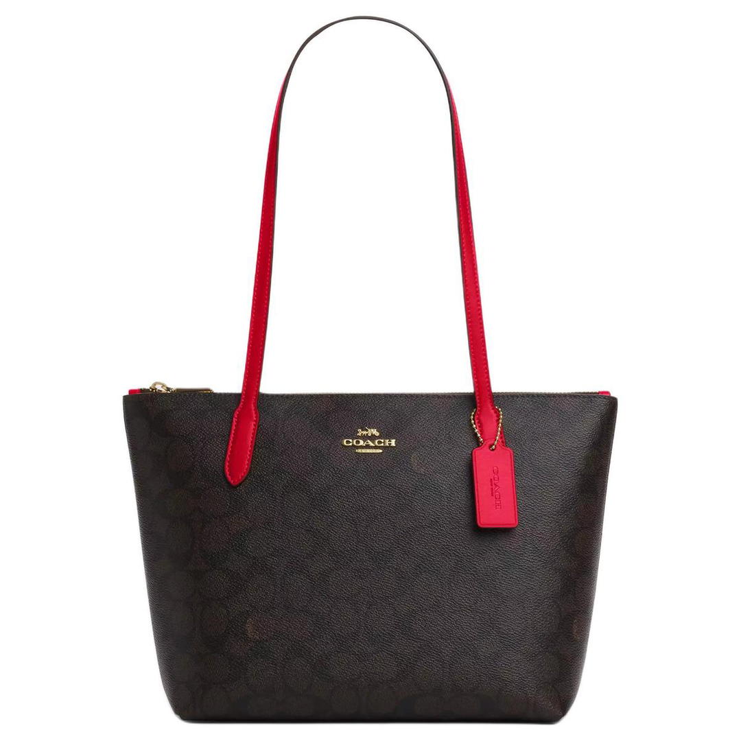 Coach Coach Canvas Coated Canvas Tote Bag Shopping Bag Shoulder Bags Medium Size Women's Walnut