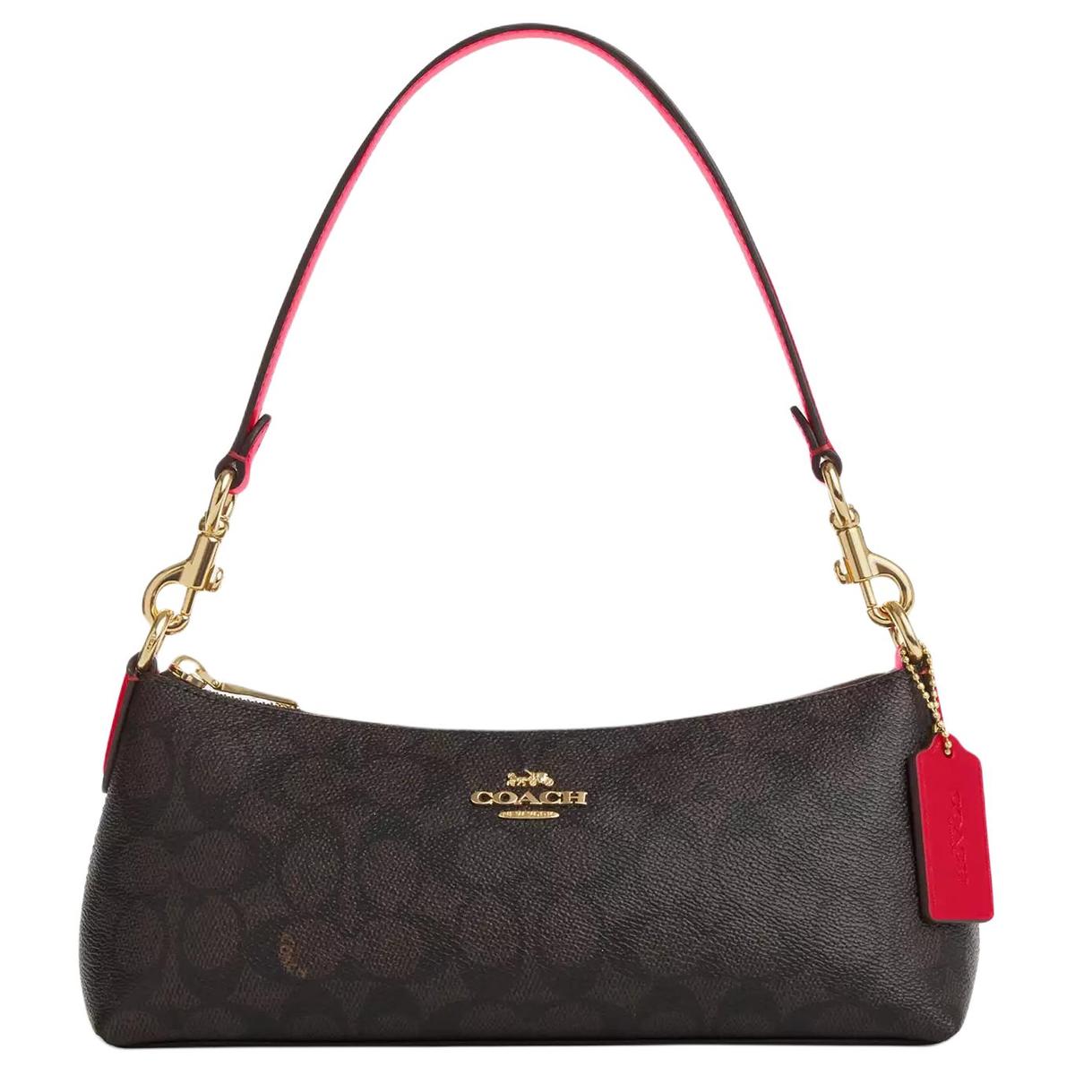 Coach Coach Charlotte Coated Canvas Shoulder Bag Portable Crossbody Bag Shoulder Bag Medium Size Women's Walnut Wood Bold Red
