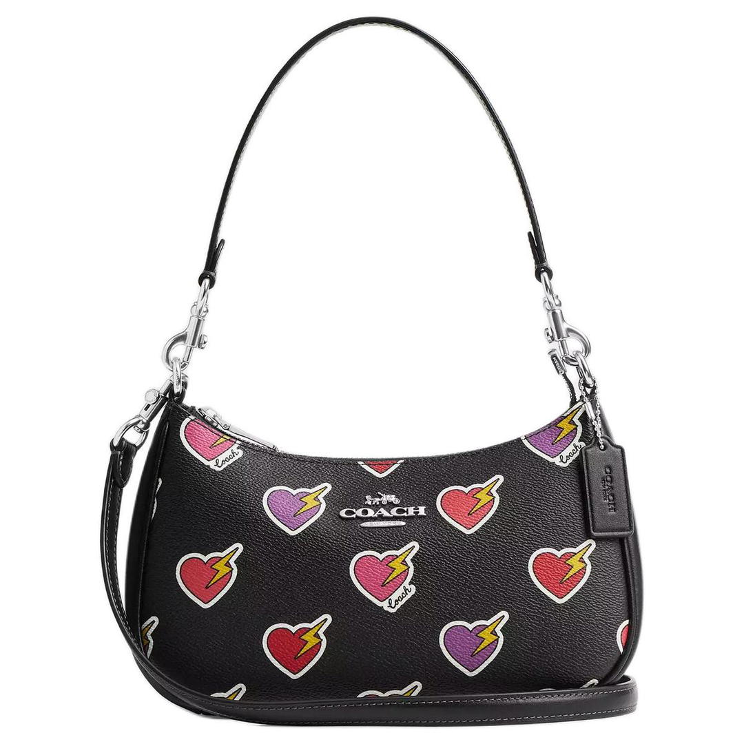 Coach Coach Teri Coated Canvas Shoulder Bag, Portable Crossbody Bag Medium Size Women's Black