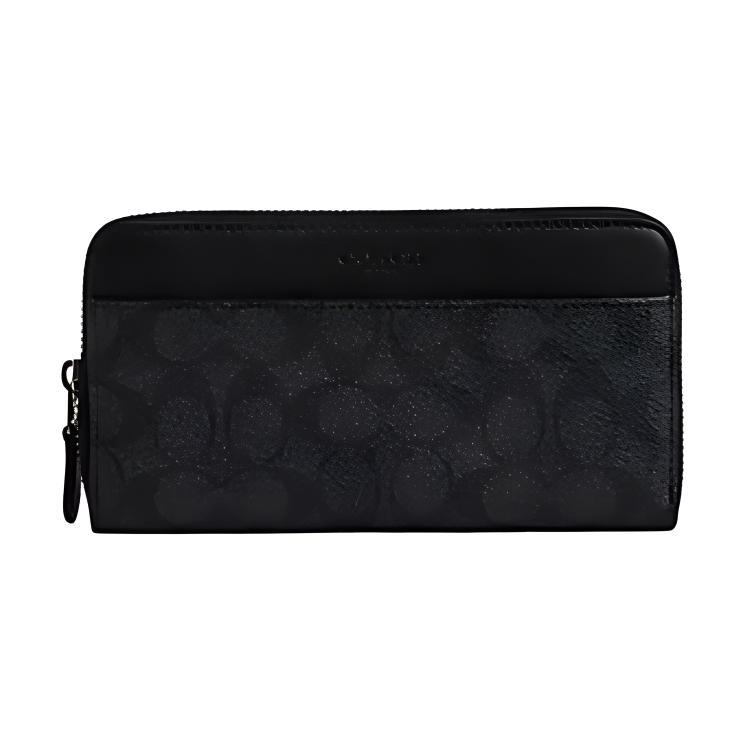 Coach Coach Accordion Wallet Coated Canvas With Smooth Calfskin Wallet Men's Bronze & Wood Charcoal & Black