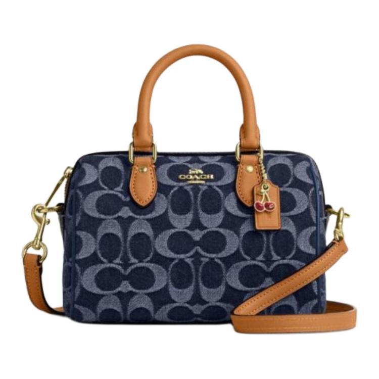 Coach Coach Rowan Fabric Boston Bag One Shoulder Handbags Mini Women's Denim Blue