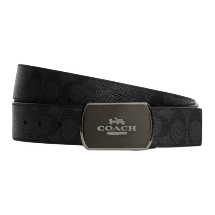 Coach Coach PU Leather Belts Men's Black Width 3.8CM