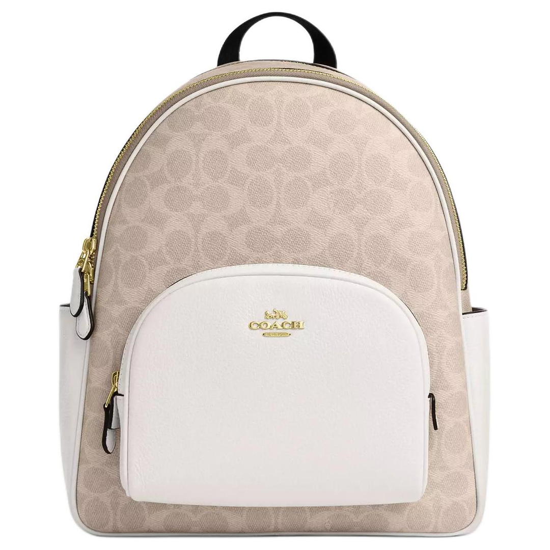 Coach Coach Court Coated Canvas Backpack Large Size Women's Gold & Sand & Chalk