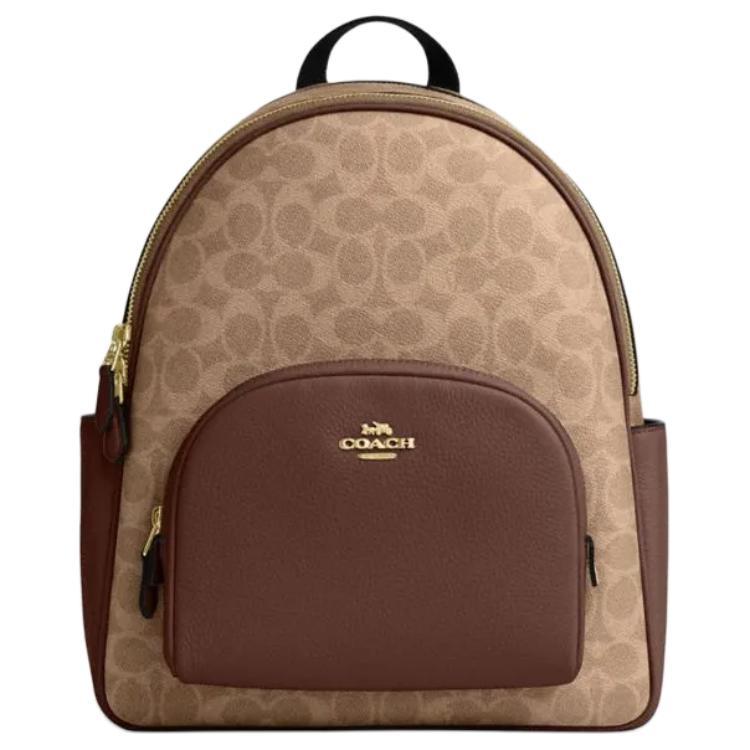 Coach Coach Court Cow Leather Backpack Large Size Women's Brown Yellow & Brown