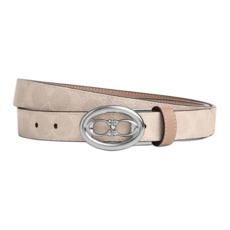 Coach Coach Calfskin Coated Canvas Leather Belts Unisex Beige Width 2.5CM