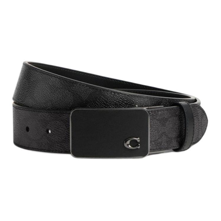 Coach Coach Artificial Leather With Cow Leather Belts Unisex Carbon Gray/Black Width 3.8cm