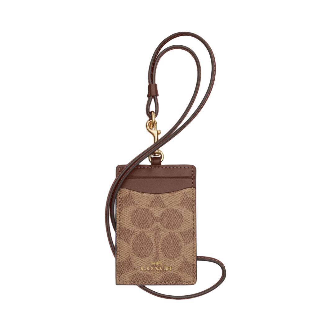 Coach Coach Lanyard Coated Canvas Card Holder Mini Women's Tawny & Brown
