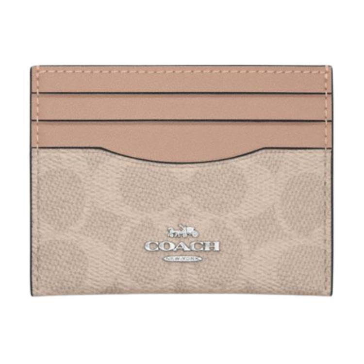 Coach Coach Leather Card Holder Women's Sand Yellow & Taupe