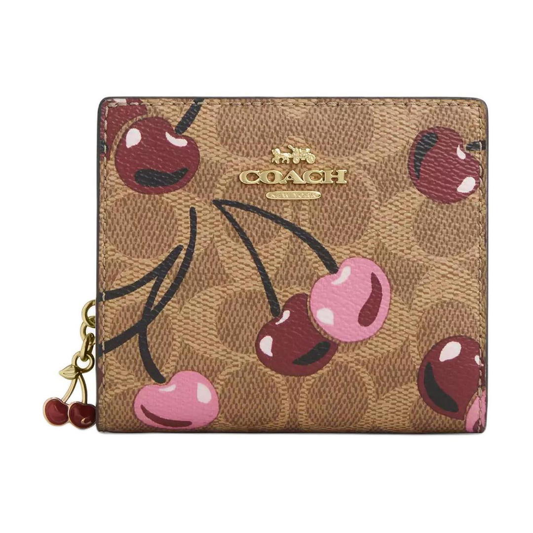 Coach Coach Snap Wallet Signature Coated Canvas Wallet Mini Women's Tan & Multicolor