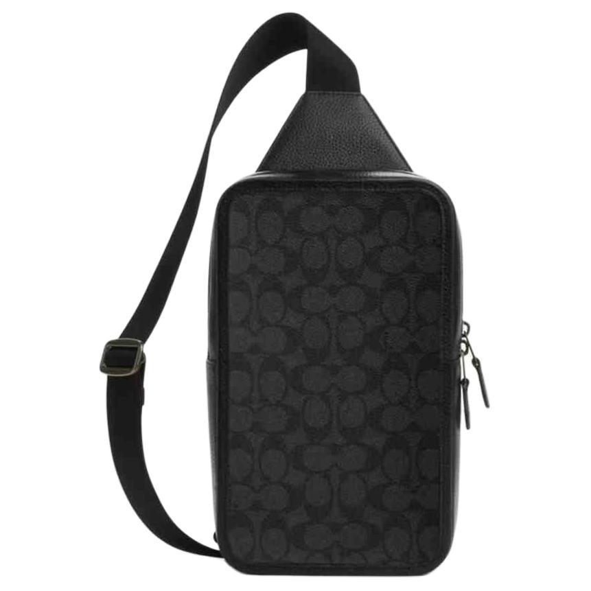 Coach Coach Cow Leather One Shoulder Crossbody Sling Bags Small Size Men's Black Gray Color
