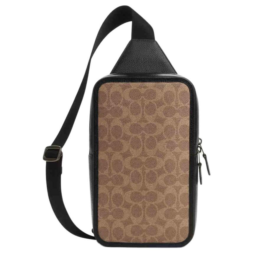 Coach Coach Cow Leather Shoulder Bag, Crossbody Bag, Sling Bag Small Size Women's Khaki & Black