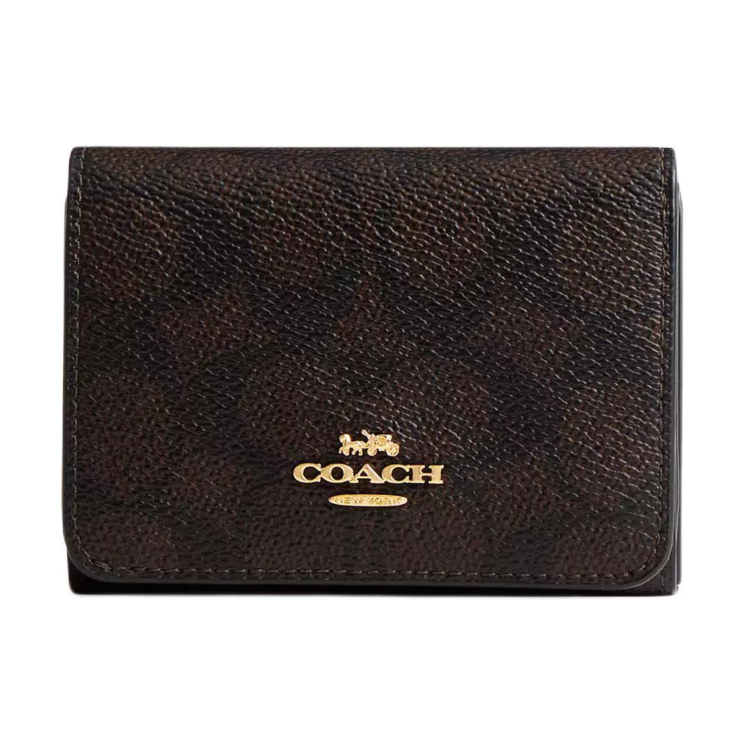 Coach Coach Signature Coated Canvas Wallet Mini Women's Walnut & Tan