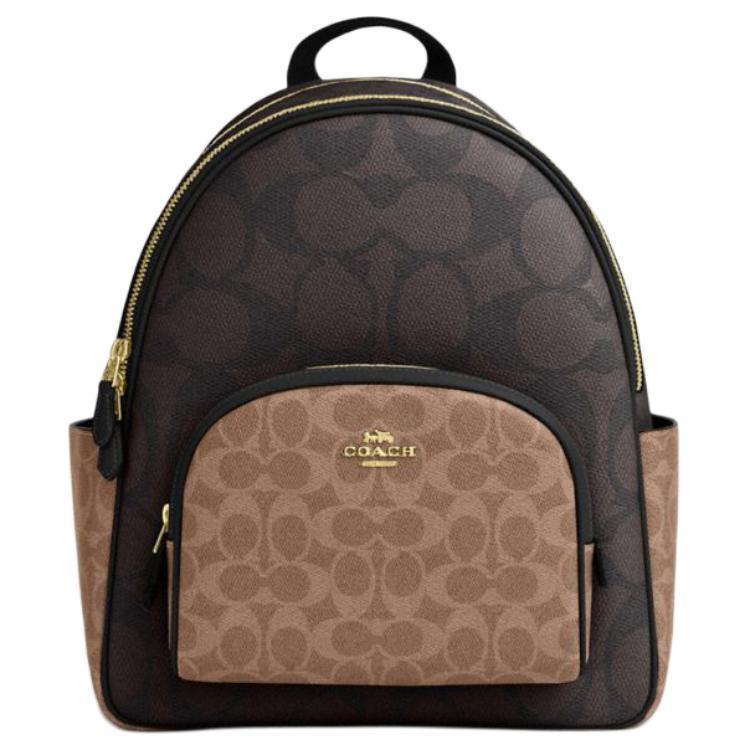 Coach Coach Court Artificial Leather Backpack Large Size Women's Walnut Stained Yellow