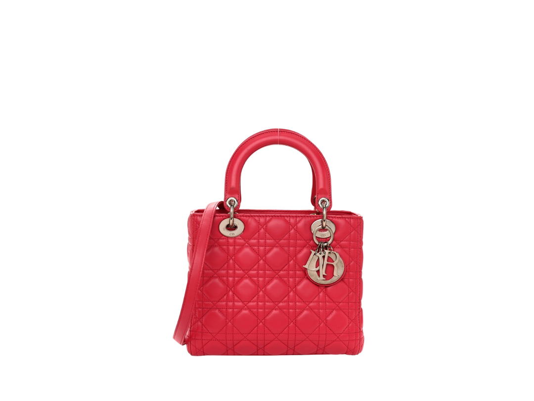 Dior Dior Lady My Abc Medium Bag In Silver Hardware With Red