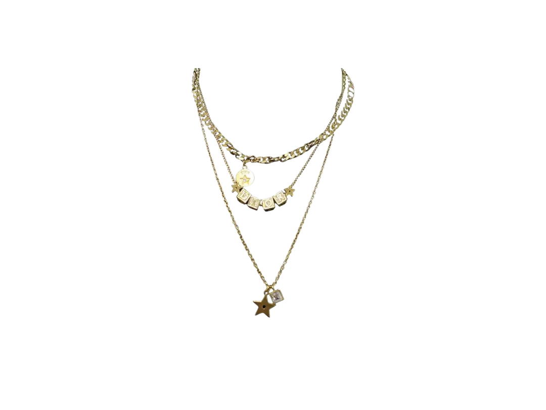 Dior Dior Crystal Star Logo Necklace In Gold-Plated