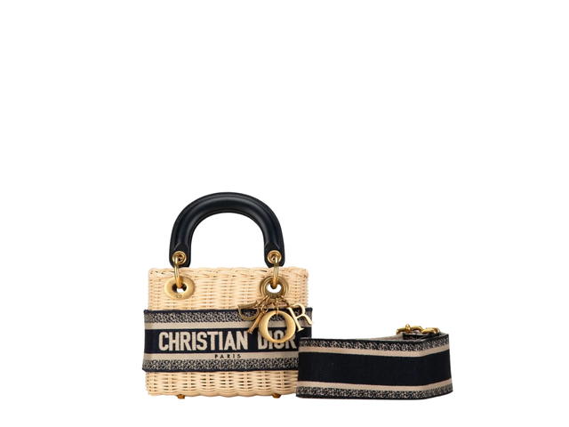 Dior Dior Lady Mini In Natural Wicker And Blue Dior Oblique Jacquard - view 1