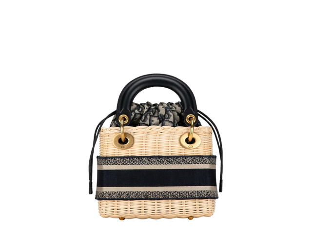 Dior Dior Lady Mini In Natural Wicker And Blue Dior Oblique Jacquard - view 3