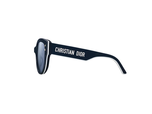 Dior Dior Pacific B2I In Navy Blue Round White Trilayer Effect Acetate Frame With Dior Oblique Blue Mirrored Lenses - view 3