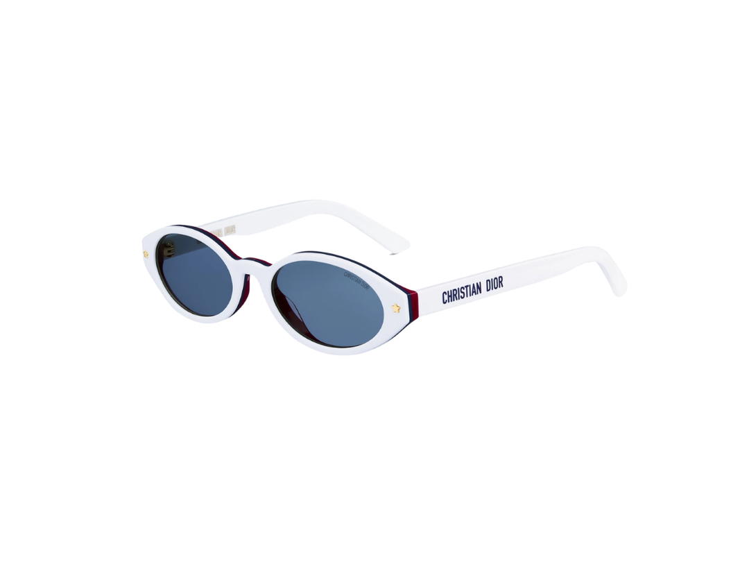 Dior Dior Pacific R1I In White Navy Blue And Red Oval Acetate Frame With Blue Lenses