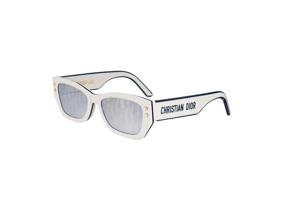 Dior Dior Pacific S2U In White Rectangular And Navy Blue Triple-Layer-Effect Acetate Frame With Gray Dior Oblique Mirrored Lenses