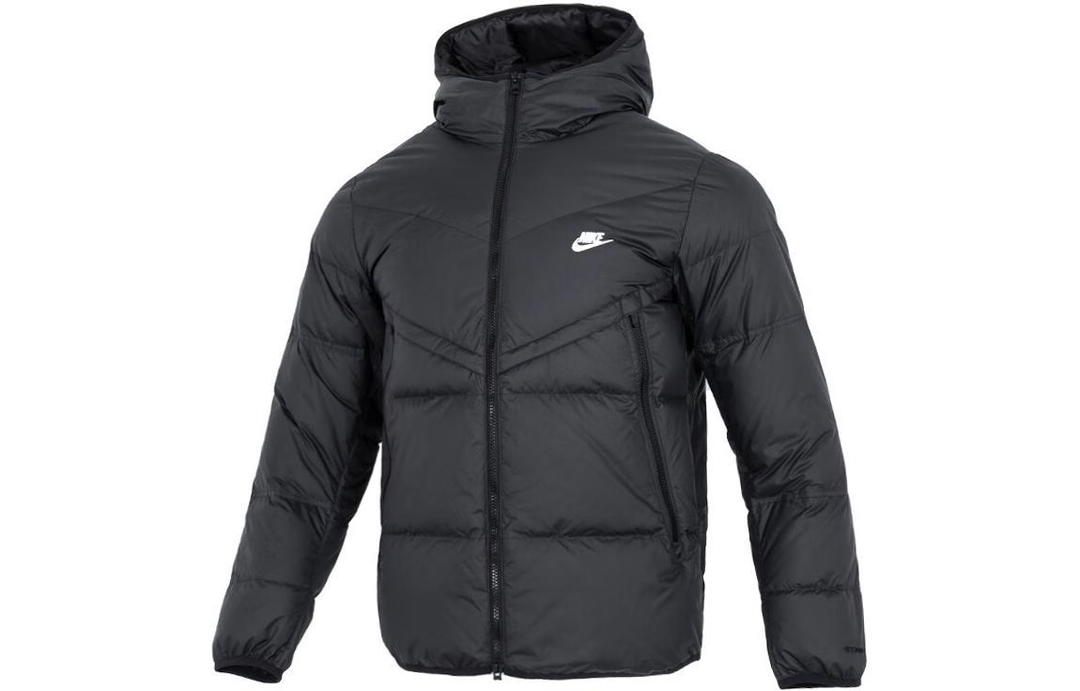 Nike Nike Men's Logo Print Zip Up Pocket Hooded Down Jacket Black