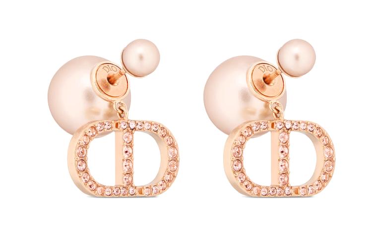 Dior Dior Metal, Resin Pearl, Crystal Stud Earrings Women's Pink