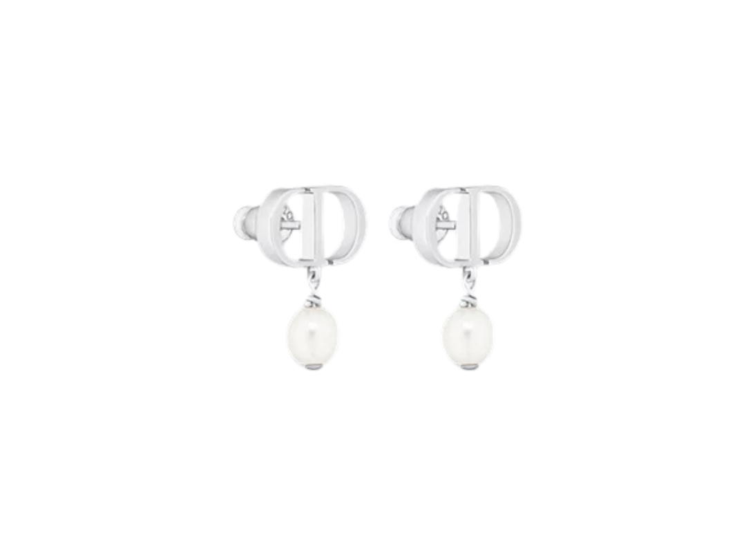 Dior Dior Petit CD Earrings In Palladium-Finish Metal And White Resin Pearls