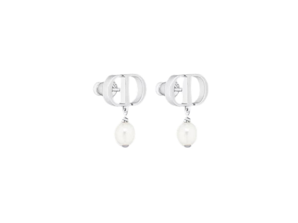 Dior Dior Petit CD Earrings In Palladium-Finish Metal And White Resin Pearls