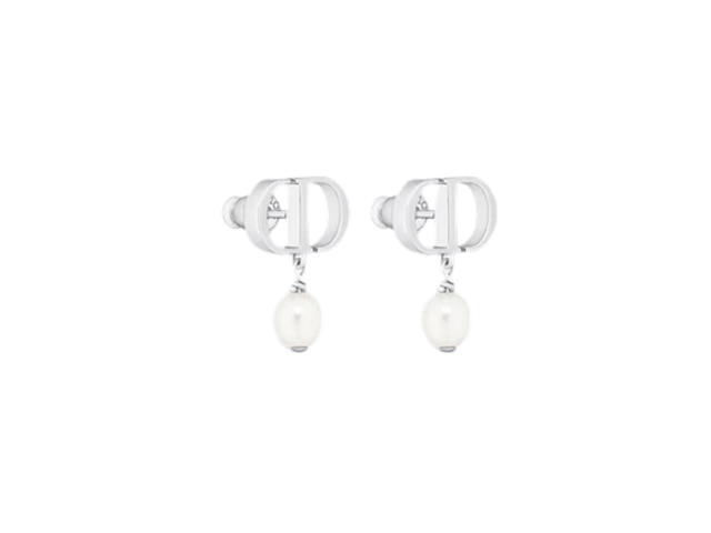 Dior Dior Petit CD Earrings In Palladium-Finish Metal And White Resin Pearls - view 1