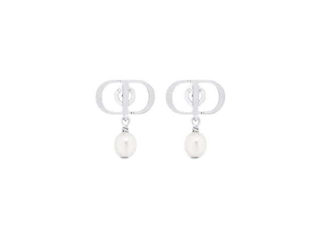 Dior Dior Petit CD Earrings In Palladium-Finish Metal And White Resin Pearls - view 2