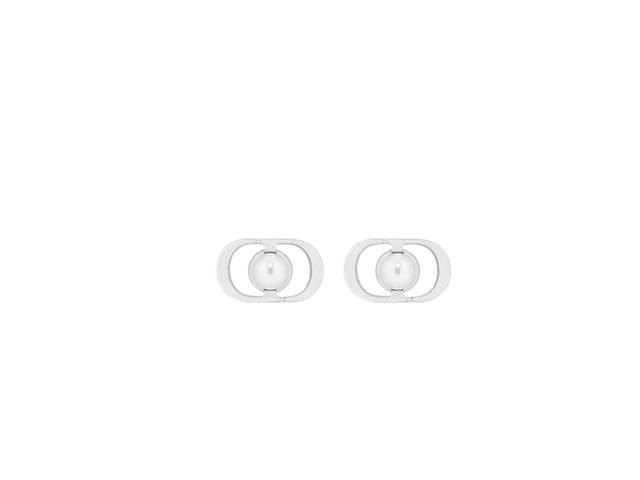 Dior Dior Mini Petit CD Jolie Stud Earrings In Palladium-Finish Metal And White Resin Pearls Silver - view 1