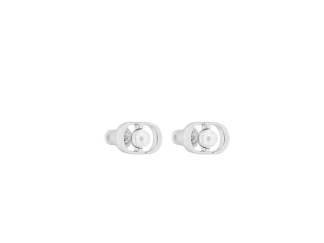 Dior Dior Mini Petit CD Jolie Stud Earrings In Palladium-Finish Metal And White Resin Pearls Silver - view 2