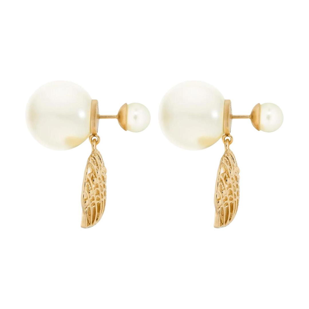 Dior Dior Metal Resin Bead Earrings Women's Gold