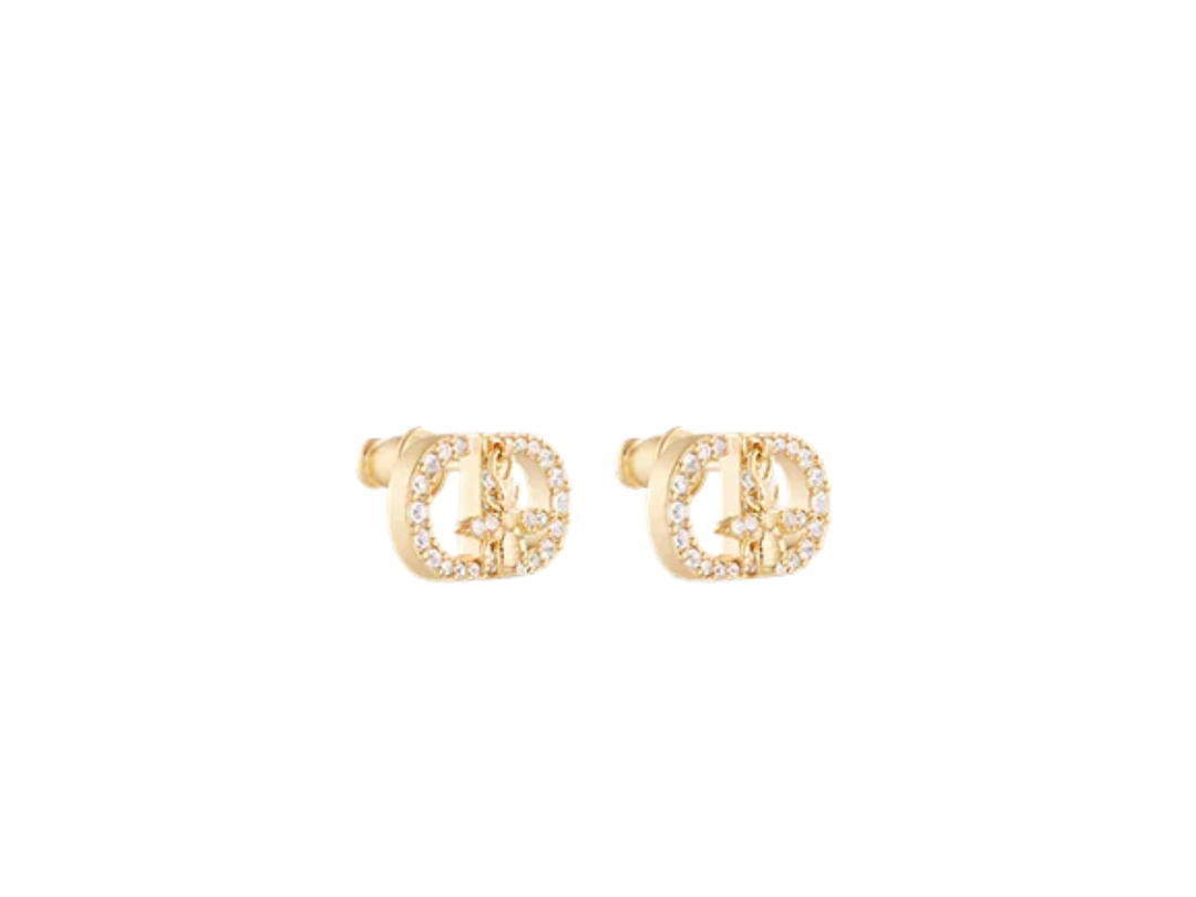 Dior Dior Petit CD Bee Stud Earrings In Gold-Finish Metal And Silver-Tone Crystals