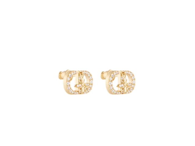 Dior Dior Petit CD Bee Stud Earrings In Gold-Finish Metal And Silver-Tone Crystals - view 1