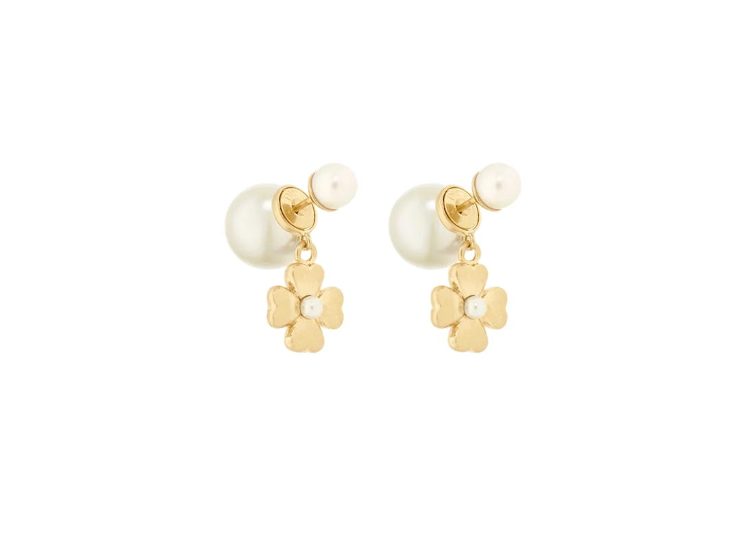 Dior Dior Tribales Earrings In Gold-Finish Metal And White Resin Pearls Gold