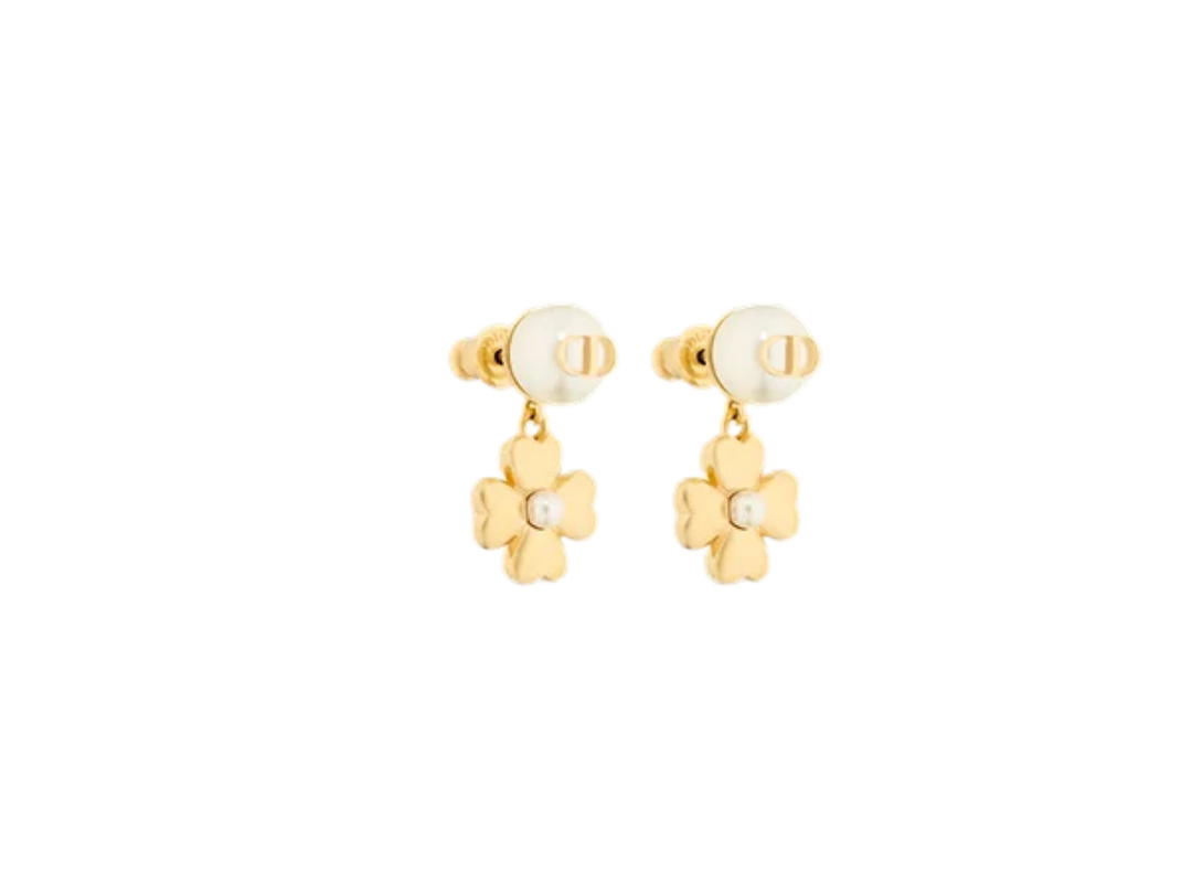 Dior Dior Lucky Dior Earrings In Gold-Finish Metal And White Resin Pearls Gold