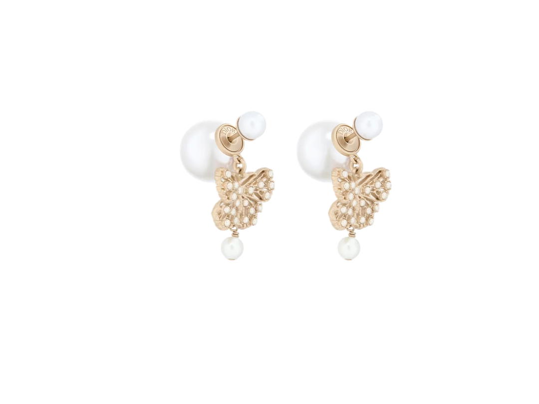 Dior Dior Tribales Earrings In Matte Gold-Finish Metal And White Resin Pearls Gold
