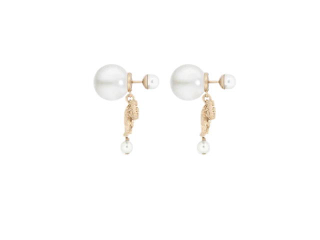 Dior Dior Tribales Earrings In Matte Gold-Finish Metal And White Resin Pearls Gold - view 2