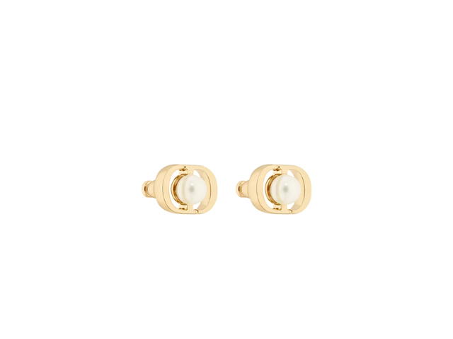 Dior Dior Medium Petit CD Jolie Stud Earrings In Gold-Finish Metal And White Resin Pearls Gold - view 2