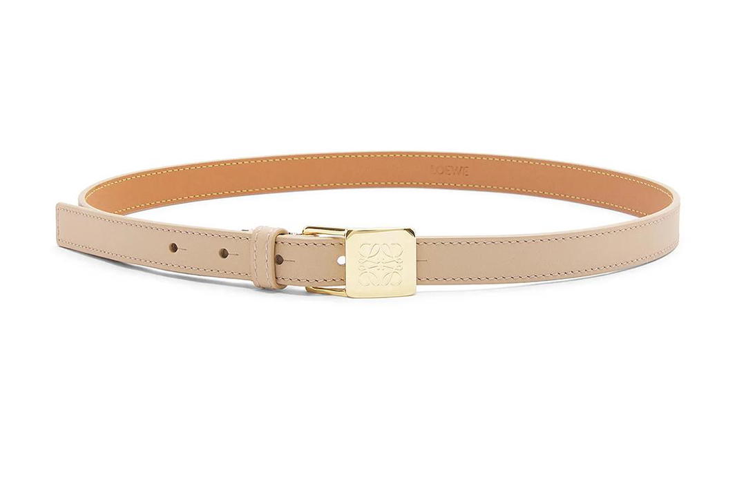 Loewe Loewe Smooth Anagram Carving Pendant Lock Smooth Buckle Leather Belts Women's Gray Beige/Gold Width: 2cm