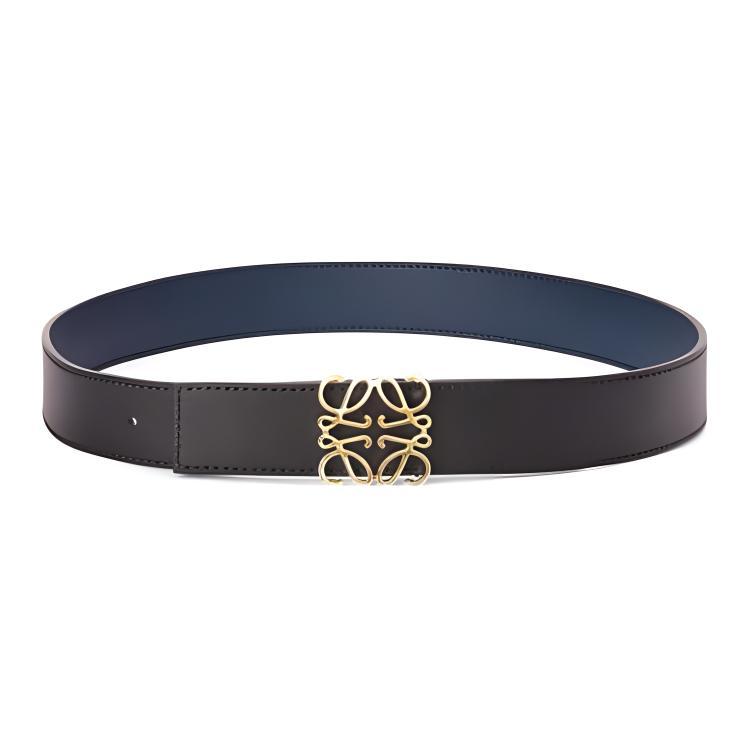 Loewe Loewe Cow Leather Belts Men's Black/Blue Width 3.5cm