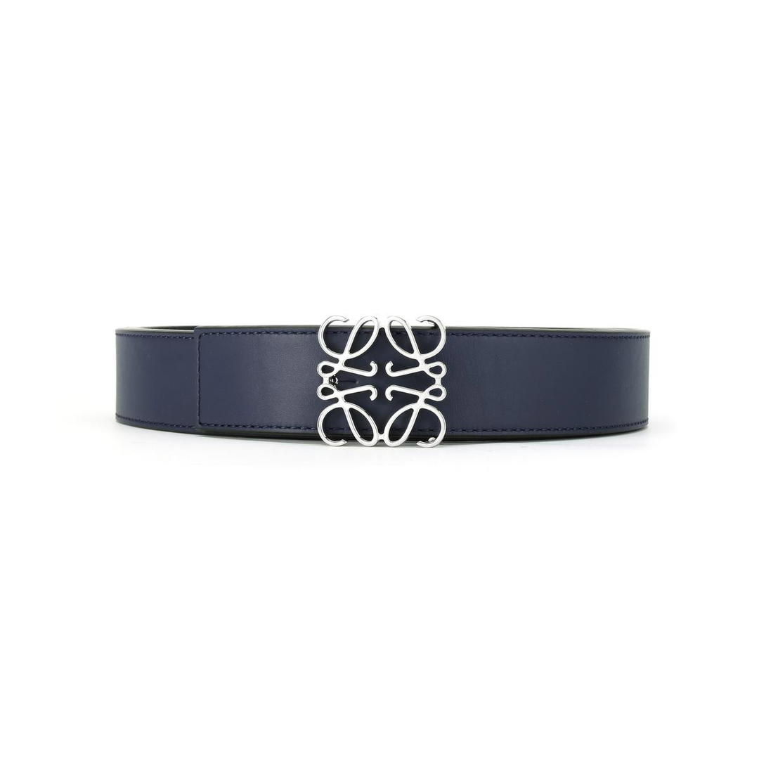 Loewe Loewe Anagram Cow Leather Belts Men's Blue Black Silver 3.5cm