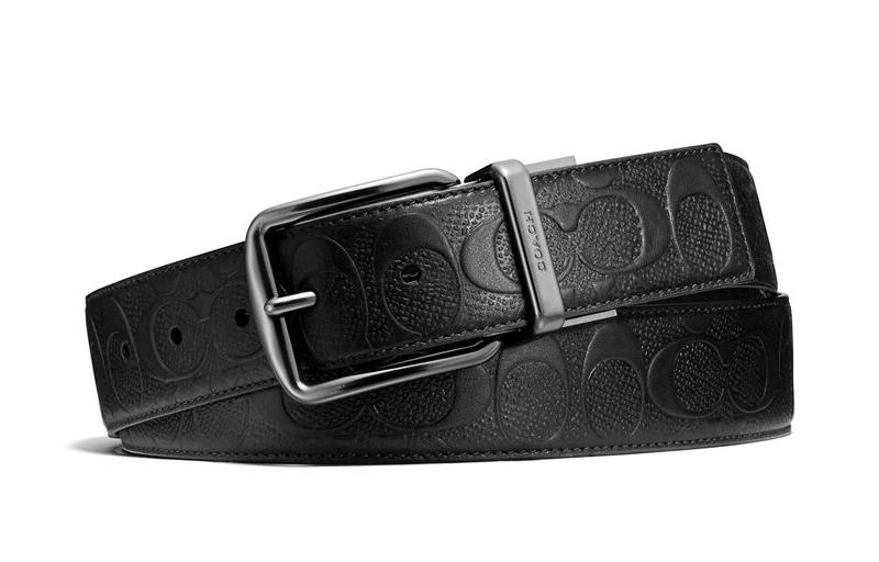 Coach Coach Wide Signature Reversible Leather Belt Black