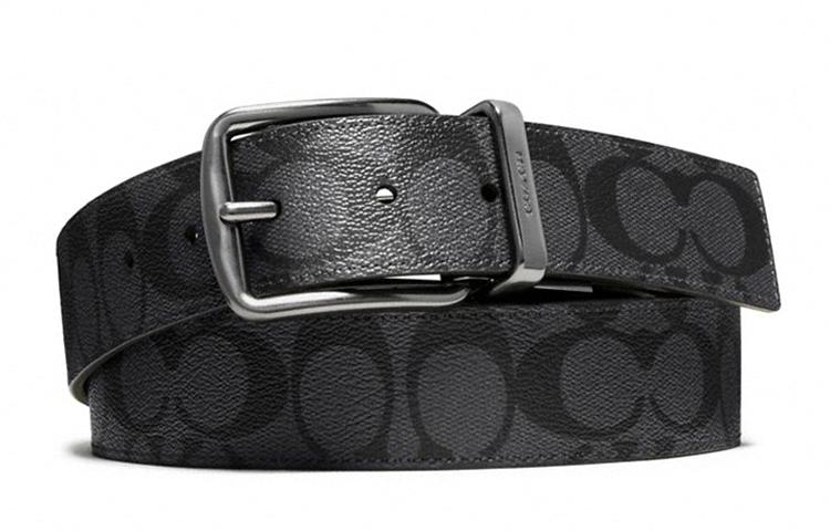 Coach Coach PVC Leather Belts Men's Charcoal Gray Width 3.8cm